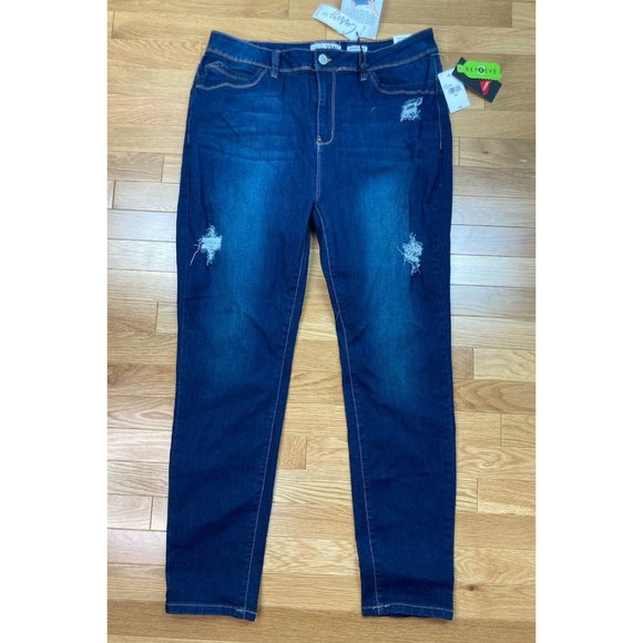 *New YMI Curvy Fit High Rise Skinny Leg Jeans Plus 19/34 Distressed Dark Wash - Picture 2 of 8